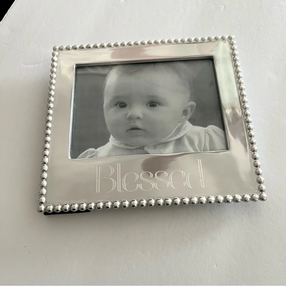 MARIPOSA SILVER BEADED PICTURE FRAME ‘BLESSED’ NWOT 8.75” x 7.75”